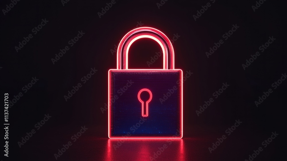 DNA Analysis biometrics concept. A glowing neon padlock symbol against a dark background, representing security and protection in a modern digital context. DNA Analysis biometrics concept. A glowing neon padlock symbol against a dark background, representing security and protection in a modern digital context.