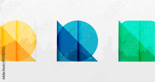Squares, circles and triangles and grainy noisy texture. Vector Illustration For Wallpaper, Banner, Background, Card, Book Illustration, landing page