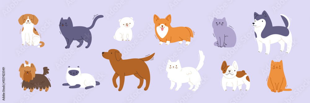 Cute pets collection. Vector flat cats and dogs set. Cartoon pets bundle. Cute pets collection. Vector flat cats and dogs set. Cartoon pets bundle.