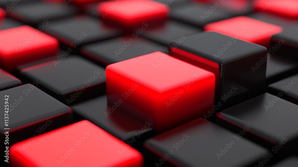 Abstract arrangement of red and black square blocks. Abstract arrangement of red and black square blocks.