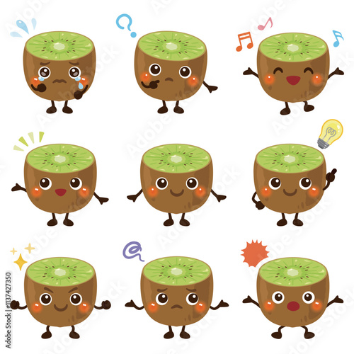 グリーンキウイのキャラクター　表情セット
