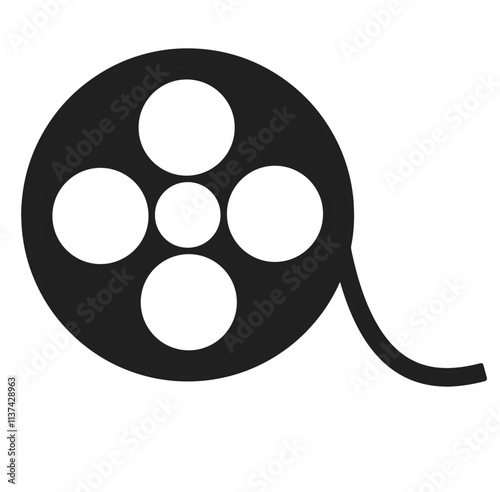 Cute cartoon hand draw vector Film reel icon silhouette.