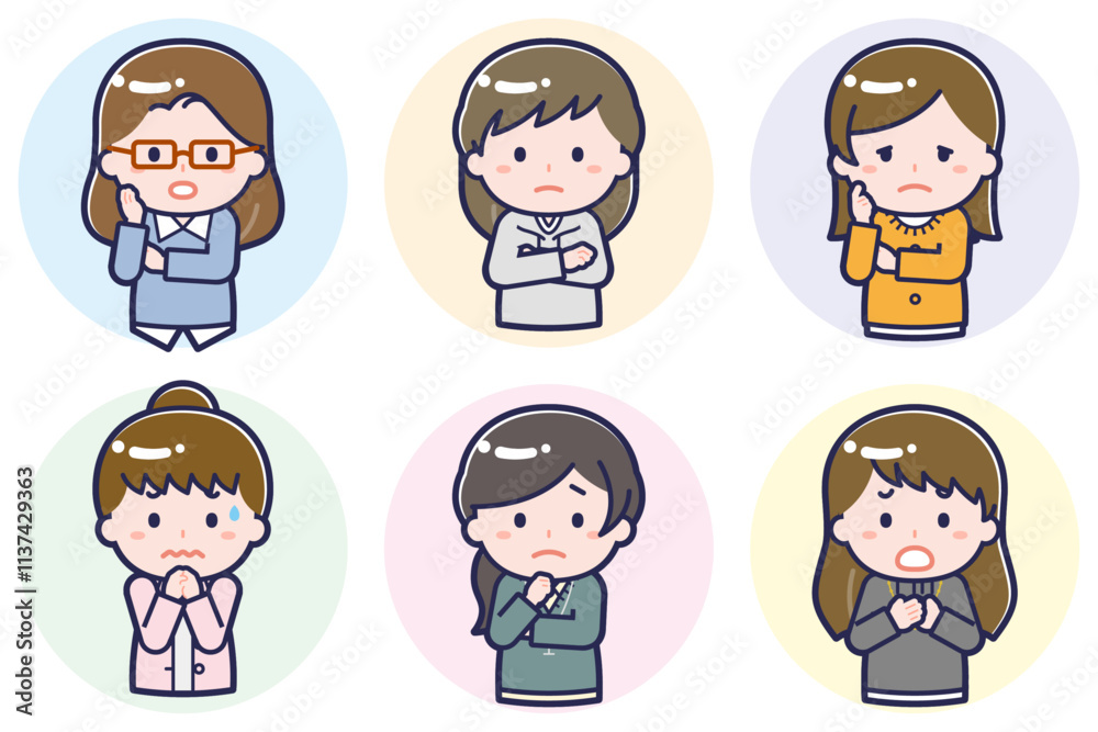 いろいろな人物セット_困惑_女性 いろいろな人物セット_困惑_女性