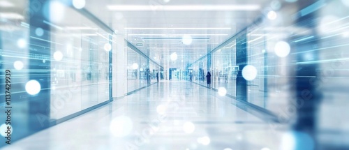 Futuristic Modern Shopping Mall Corridor with Blurred Motion and Light Effects