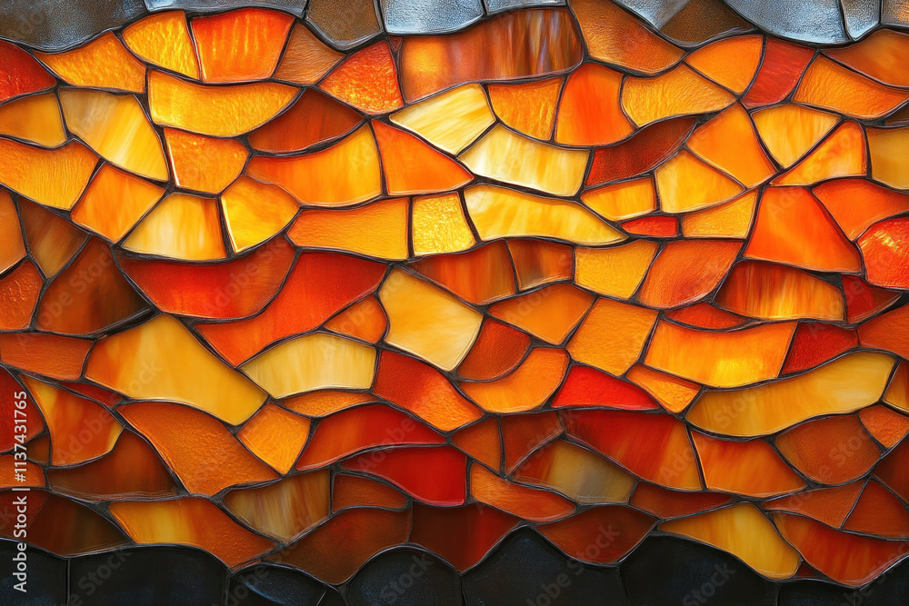Vibrant orange and red stained glass mosaic texture. Vibrant orange and red stained glass mosaic texture.