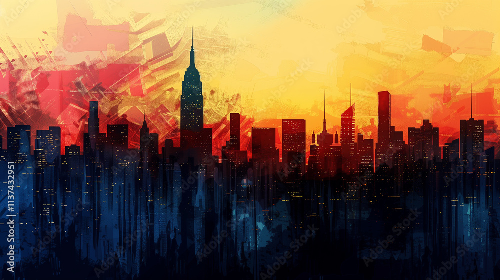 Obraz premium city skyline at sunset