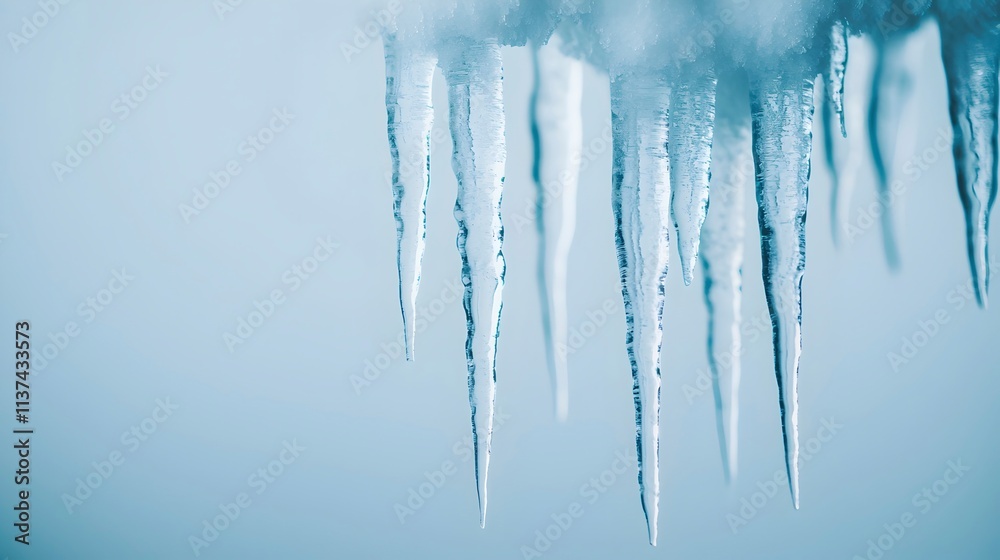 Stunning Icicles Against a Soft Blue Background Stunning Icicles Against a Soft Blue Background