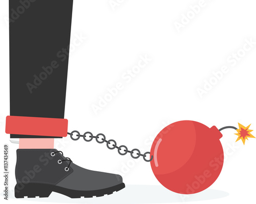 Businessman tied up by debt rope, debt concept, business concept illustration
