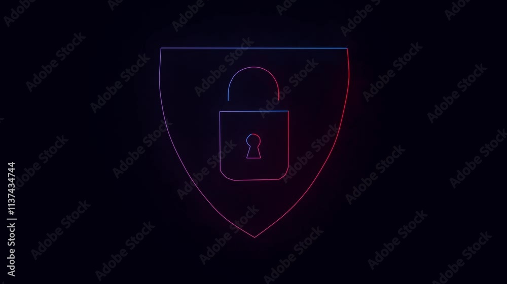 Neon Security shield or virus shield lock line art icon for apps and ...
