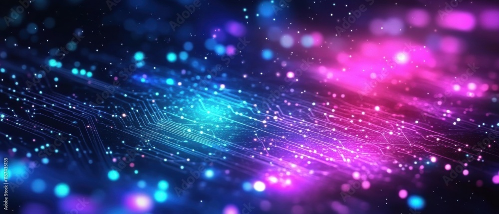 Obraz premium Abstract Futuristic Circuit Board with Glowing Neon Lights and Particles