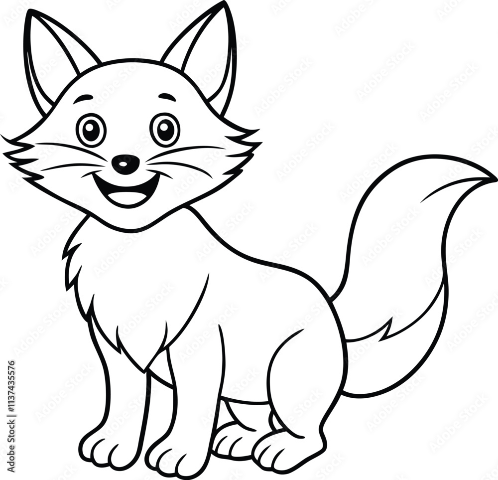 Naklejka premium Happy Fox Line Art Vector Illustration