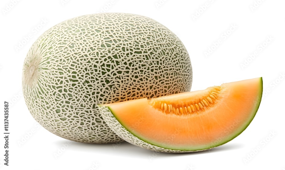 Whole cantaloupe and slice. Whole cantaloupe and slice.