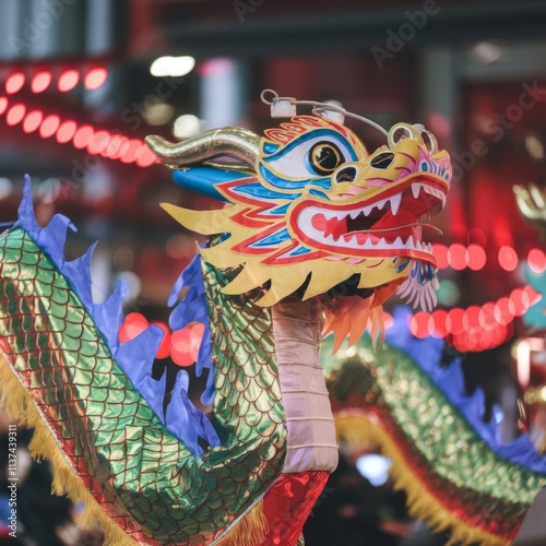 A vibrant Chinese dragon dance that celebrates China's traditions and cultural heritage photo