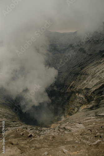 Inside the caladera of Mount Bromo, an active volcano on the island of Java in Indonesia