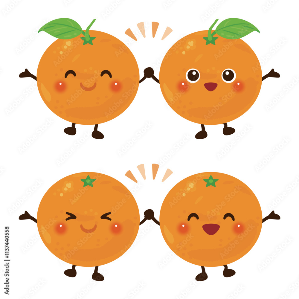 Obraz premium 仲良しオレンジのキャラクターイラストセット