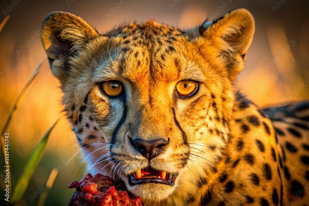 Cheetah Feast: Wild Cat Predator Hunting Kill Close Up Eye Focus Wildlife Photography Cheetah Feast: Wild Cat Predator Hunting Kill Close Up Eye Focus Wildlife Photography