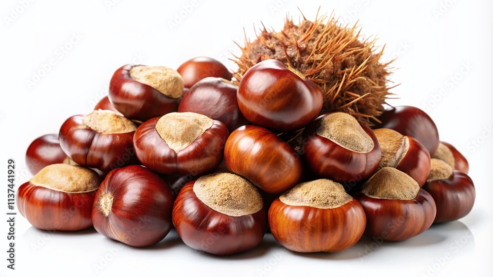 Chestnut Berries Isolated, White Background, Autumn Food, Edible Nuts, Fall Harvest, Closeup Photography, High-Resolution Image, Sweet Chestnut, Castanea Sativa, Culinary Photography, Chestnut Berries Isolated, White Background, Autumn Food, Edible Nuts, Fall Harvest, Closeup Photography, High-Resolution Image, Sweet Chestnut, Castanea Sativa, Culinary Photography,