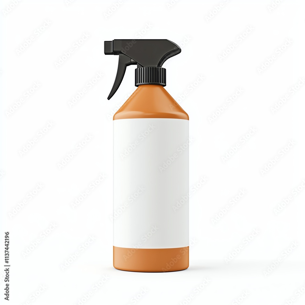 A plain spray bottle with a black nozzle and a white label, designed for versatile cleaning purposes. A plain spray bottle with a black nozzle and a white label, designed for versatile cleaning purposes.