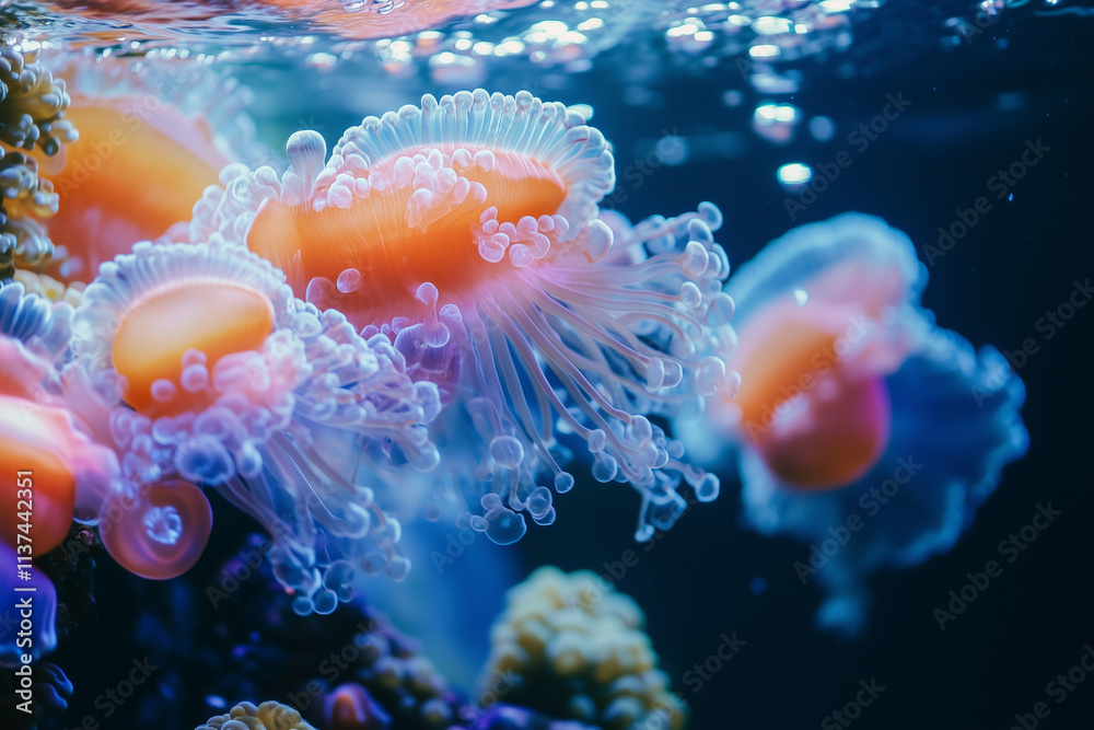 Naklejka premium Blue Underwater Ocean World Background