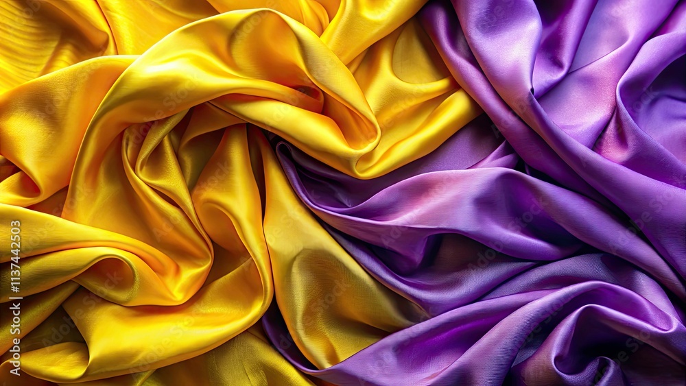 Fototapeta premium Elegant Intertwining of Yellow and Purple Silk Fabrics in Minimalist Photography