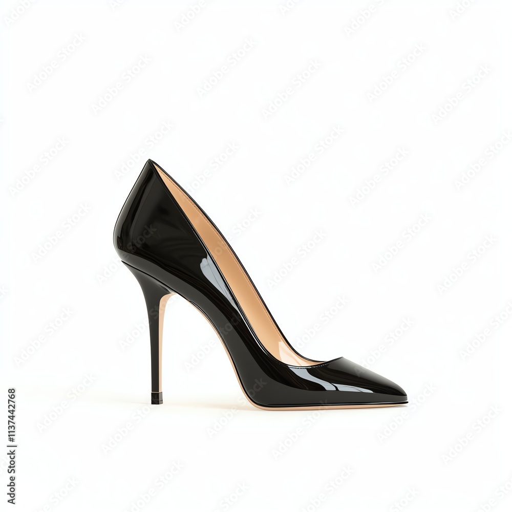 A sleek black high-heeled pump with a glossy finish, showcasing elegance and sophistication in footwear design. A sleek black high-heeled pump with a glossy finish, showcasing elegance and sophistication in footwear design.