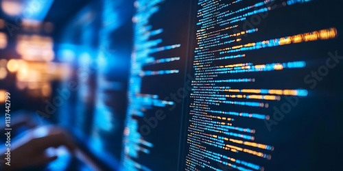 Close up shot of a computer screen displaying lines of code,perfect for illustrating articles,blog posts