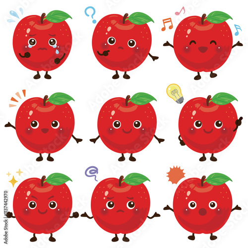 リンゴのキャラクター　表情セット