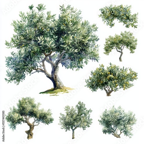Wallpaper Mural Watercolor illustration of Olive tree from top view on white background, potential usecase for botanical, gardening, or culinary themes Generative AI Torontodigital.ca
