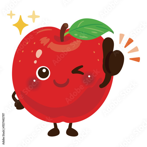 グッドサインを出すリンゴのキャラクターイラスト