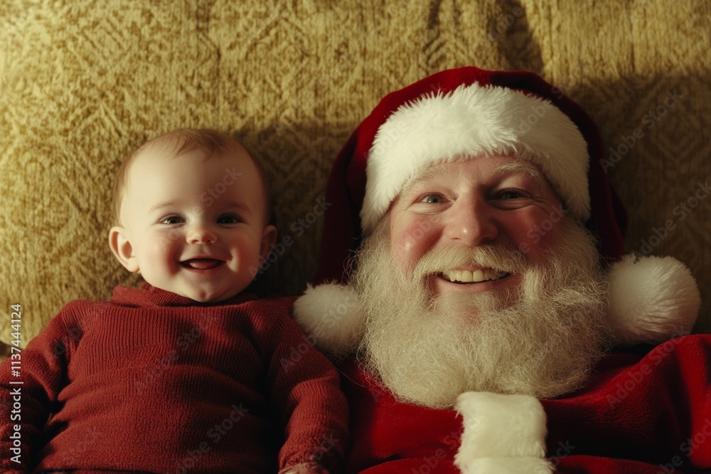 Noel promotion idea snapshot for billboard and online promotion use. Jolly christmas, Ñute baby boy grin with santa claus. Xmas ad campaigns. Winter cheer promotions. Santa claus joy child. Noel promotion idea snapshot for billboard and online promotion use. Jolly christmas, Ñute baby boy grin with santa claus. Xmas ad campaigns. Winter cheer promotions. Santa claus joy child.