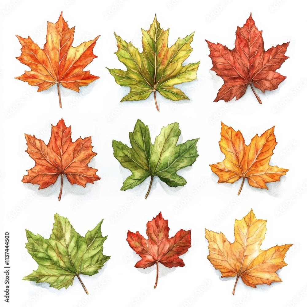 Watercolor Illustration of Sugar Maple Leaves on White Background, ideal for botanical and nature designs Generative AI Watercolor Illustration of Sugar Maple Leaves on White Background, ideal for botanical and nature designs Generative AI