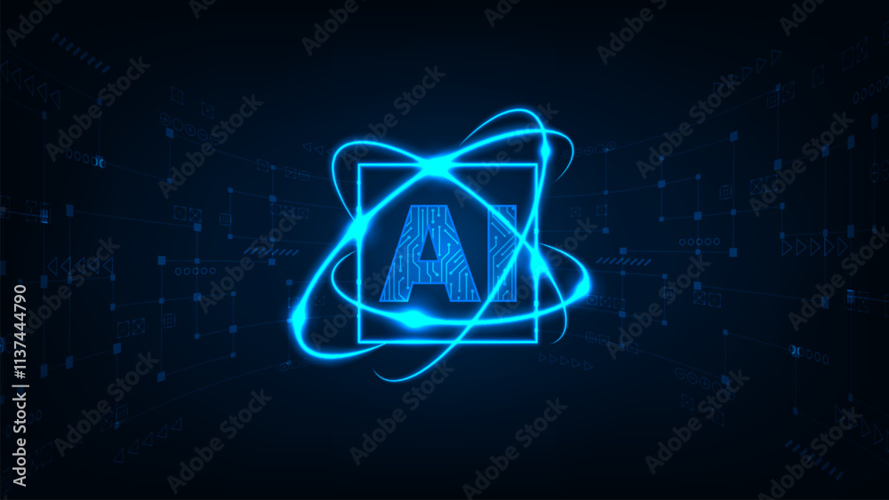 Fototapeta premium technology chip processor with artficial intelligence, circuit board on blue background.