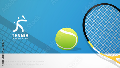 tennis racket and tennis ball on tennis court background, Illustrations for use in online sporting events , Illustration Vector EPS 10