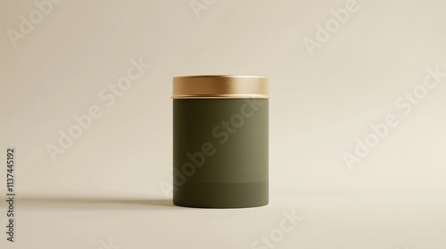 Green container sits neutral background minimalist product mockup..