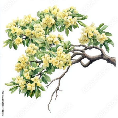 Watercolor illustration of Sophora japonica, Japanese Pagodatree from top view, isolated on white background, for use in botanical, gardening, or nature designs Generative AI photo