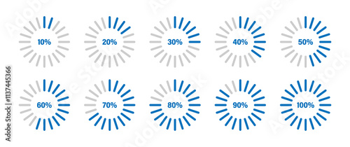 Circle chart, circular percentage progess, loading icon. Percentage templates set, infographic elements vector illustration.