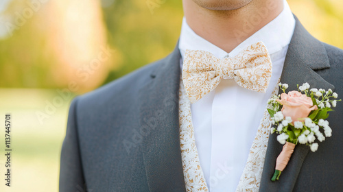 Groom's Bow Tie & Boutonnie...