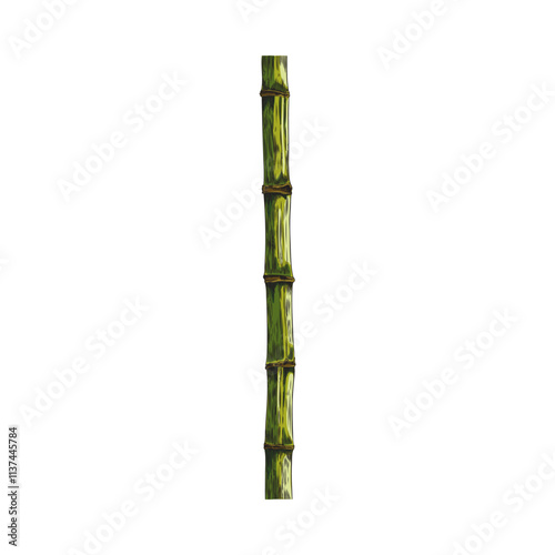 Bamboo plant stalk color sketch, vector hand drawn Asian nature floral design element, East forest Bamboo stem stick