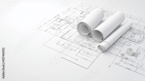 Blueprints and Dreams:  Architectural blueprints laid out on a table, rolled plans nearby, ready for the next stage of the project.  