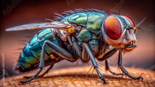 Wallpaper Mural Close-up Macro Photography: House Fly on Human Skin - Detailed Insect Texture Torontodigital.ca