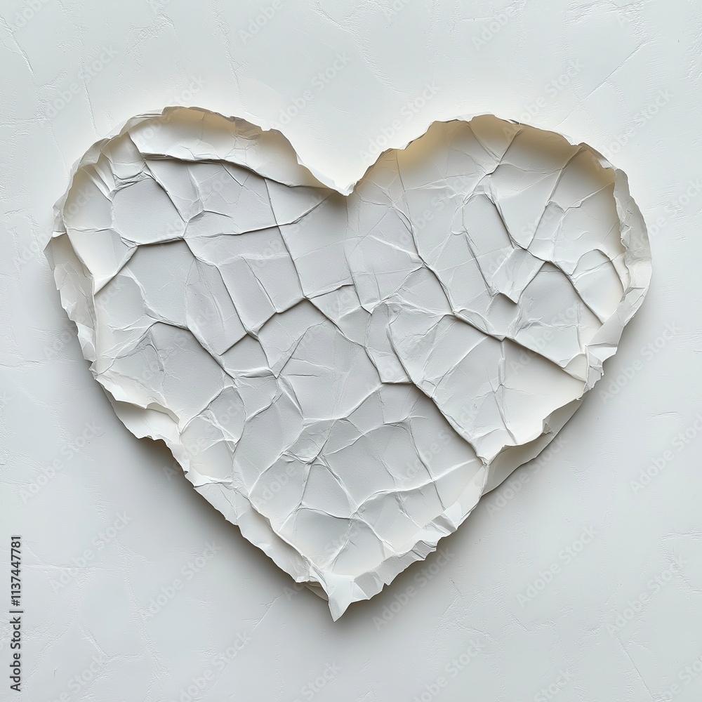 wringle paper heart on white paper wringle paper heart on white paper
