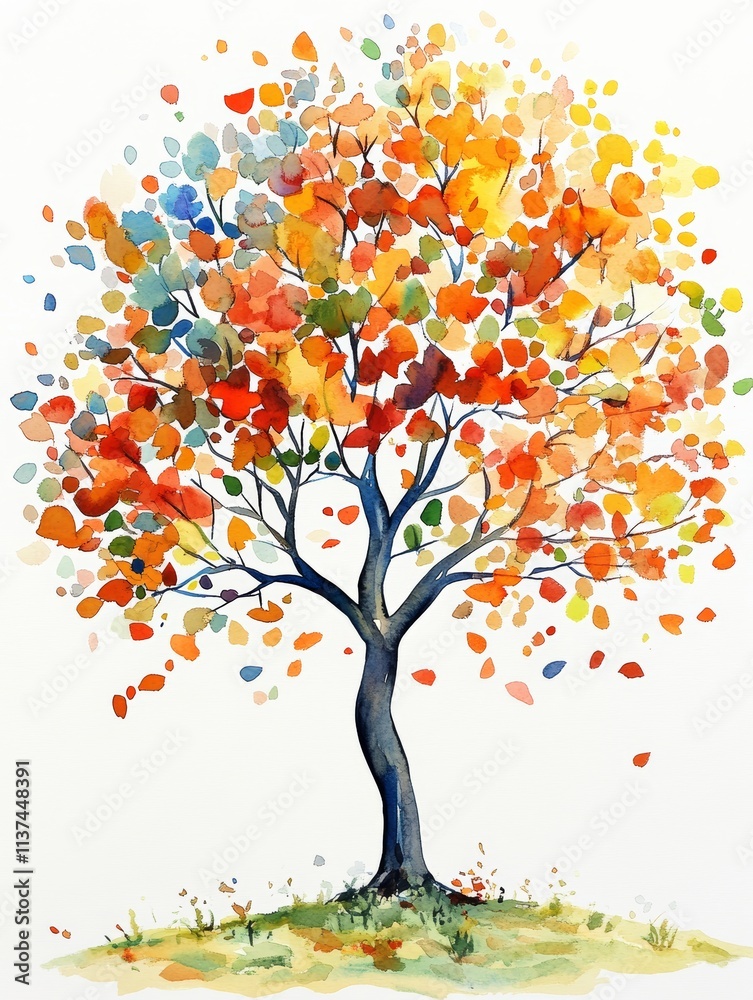 Watercolor illustration of a tree composed of nested shapes on a white background, perfect for decorative and design use cases Generative AI Watercolor illustration of a tree composed of nested shapes on a white background, perfect for decorative and design use cases Generative AI