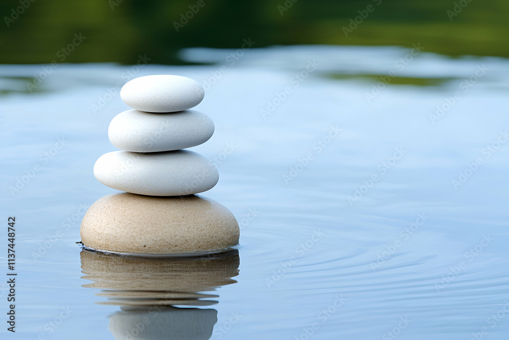 A serene stack of stones balanced on water, symbolizing harmony and tranquility. A serene stack of stones balanced on water, symbolizing harmony and tranquility.