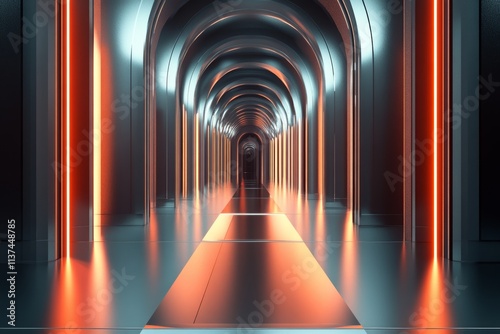 Futuristic Archway Corridor with Neon Lights.
