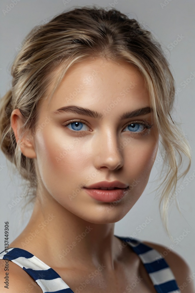Beautiful Woman Portrait Blonde Hair Blue Eyes Skincare Makeup Beautiful Woman Portrait Blonde Hair Blue Eyes Skincare Makeup