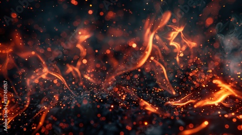 Glowing Embers and Fiery Sparks in a Smoky Atmosphere