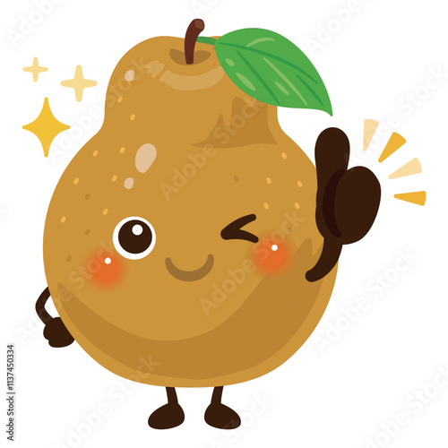 グッドサインを出す茶色の洋梨のキャラクターイラスト