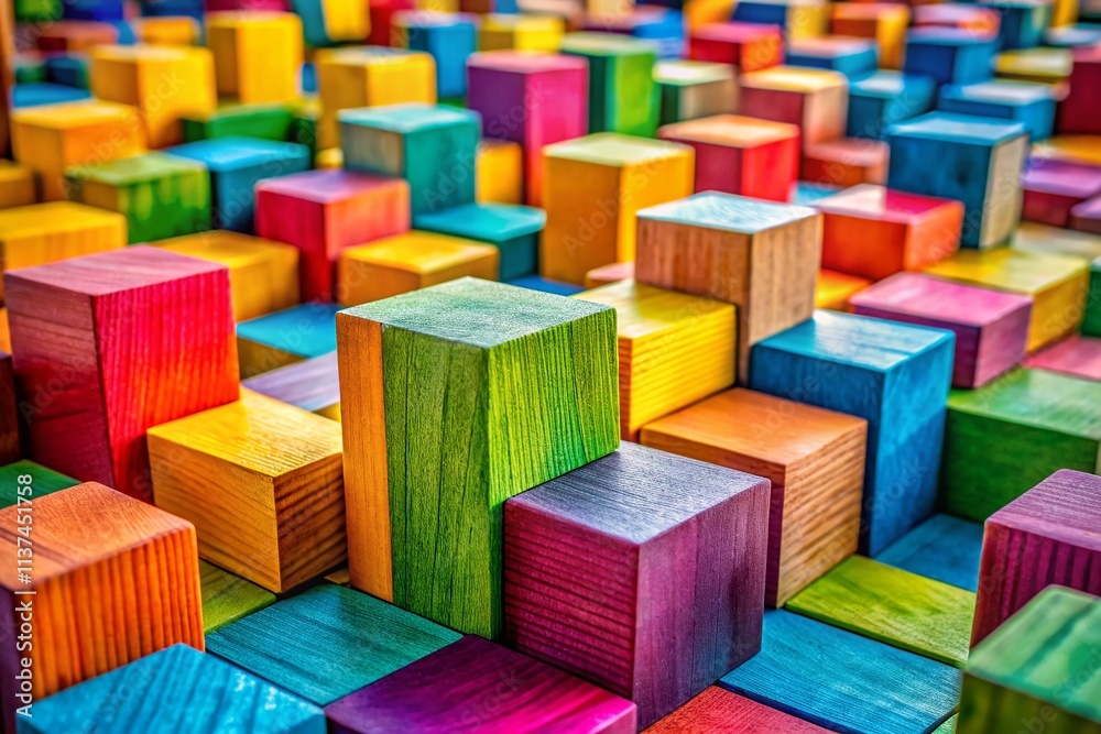 Colorful Wooden Blocks Landscape Photography - Stunning Toy Construction Scene Colorful Wooden Blocks Landscape Photography - Stunning Toy Construction Scene