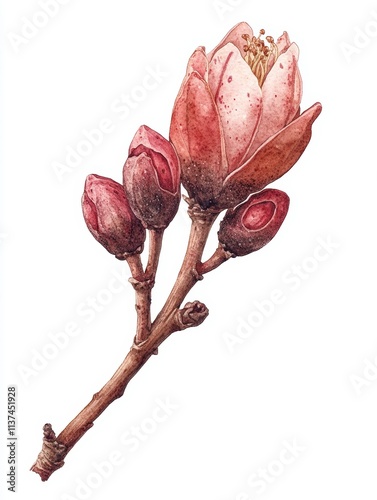 Sassafras Tree Bud in Architectural Perspective - Watercolor Illustration for Botanical or Gardening Designs Generative AI photo