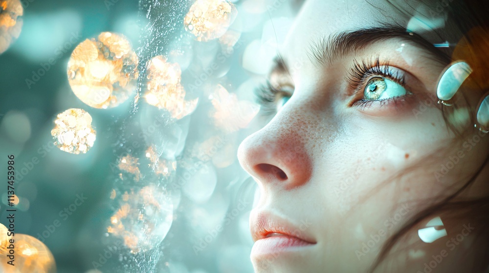 A close-up of a person lost in deep thought, with eyes on abstract thought bubbles, encapsulates mindfulness and self-reflection in a studio environment. A close-up of a person lost in deep thought, with eyes on abstract thought bubbles, encapsulates mindfulness and self-reflection in a studio environment.